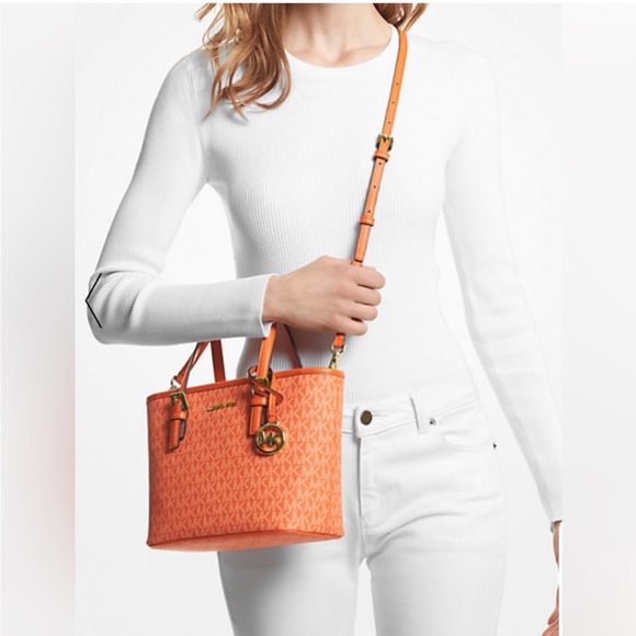 Michael Kors - Jet Set Travel Extra-Small Logo Top-Zip Tote Bag Poppy Orange NWT